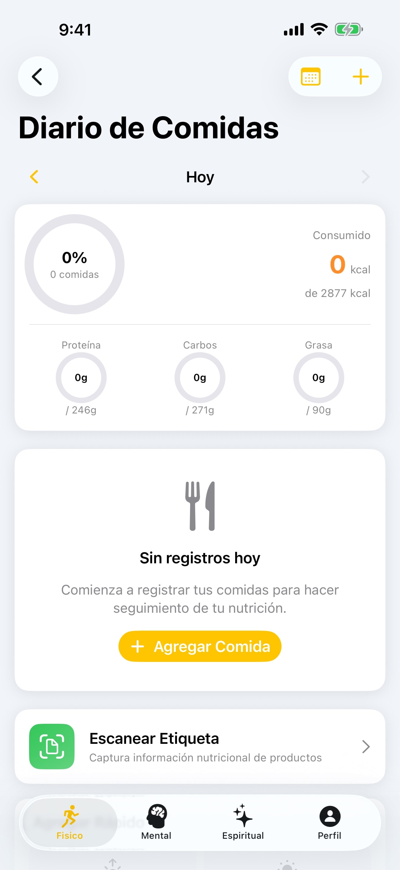 Registro de comidas en AURA360