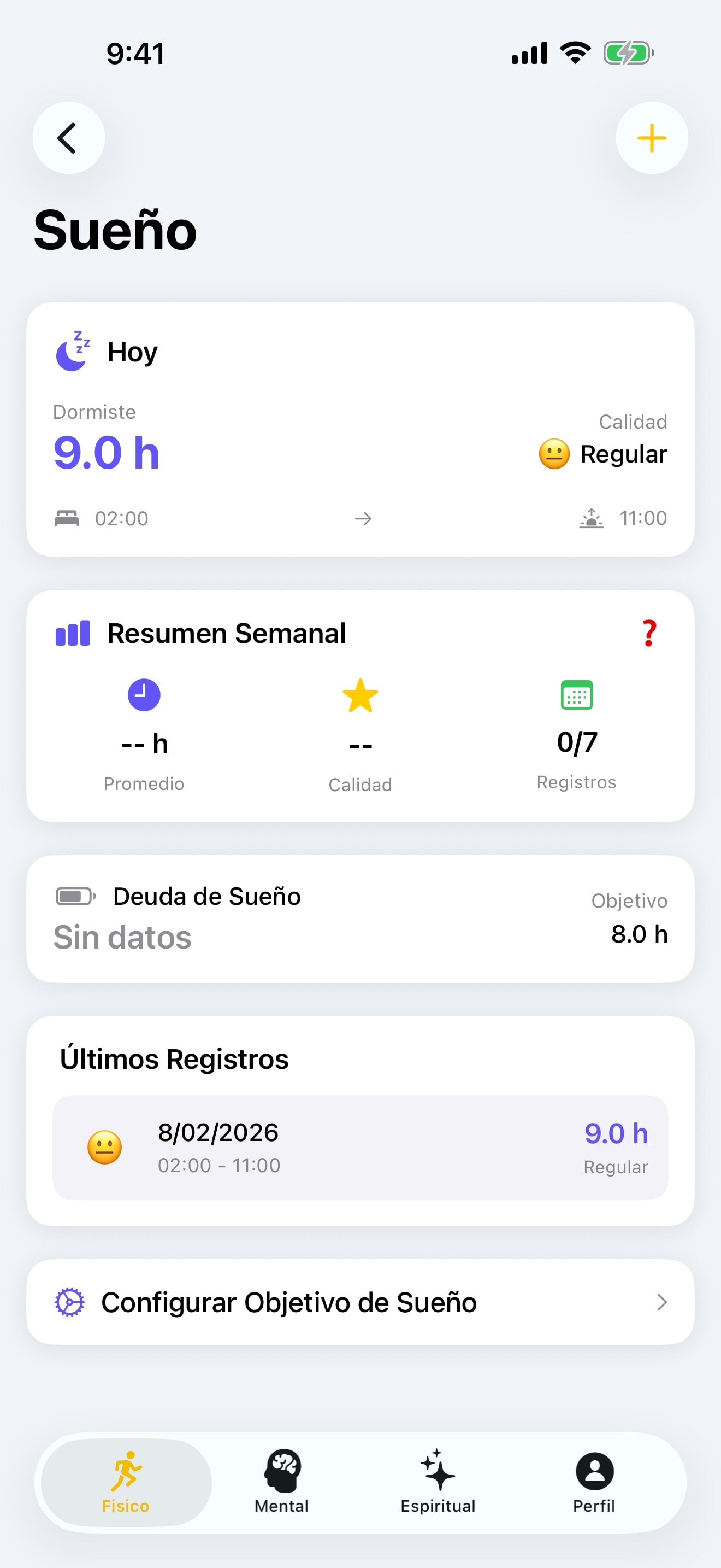 Tracker de sueño de AURA360 con resumen semanal